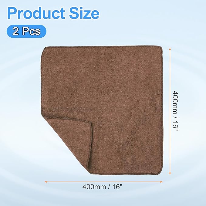 HARFINGTON 2 Pack Microfiber Cleaning Cloth, 16" x 16" Multi-Functional Cleaning Towels Reusable Absorbent Rags for Car Wash Kitchen Household Window Clean, Brown