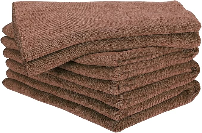 HARFINGTON 4 Pack Microfiber Cleaning Cloth, 63" x 24" Multi-Functional Cleaning Towels Reusable Absorbent Rags for Car Wash Kitchen Household Window Clean, Brown