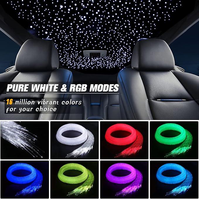 16W Starlight Headliner Kit, Star Lights for Car Roof&Home Decoration, Fiber Cable 400pcs*0.03in*9.8ft RGBW Star Light Headliner with Bluetooth APP/Remote Control/Music Mode