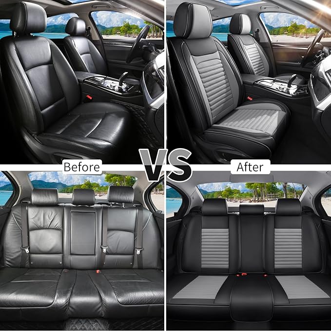 Car Seat Covers Full Set Fit for Toyota C-HR 2018-2022, Premium Faux Leather Car Seat Protector,Breathable Anti-Slip Full Wrapping Edge Seat Covers(Black&Gray,Full Set)