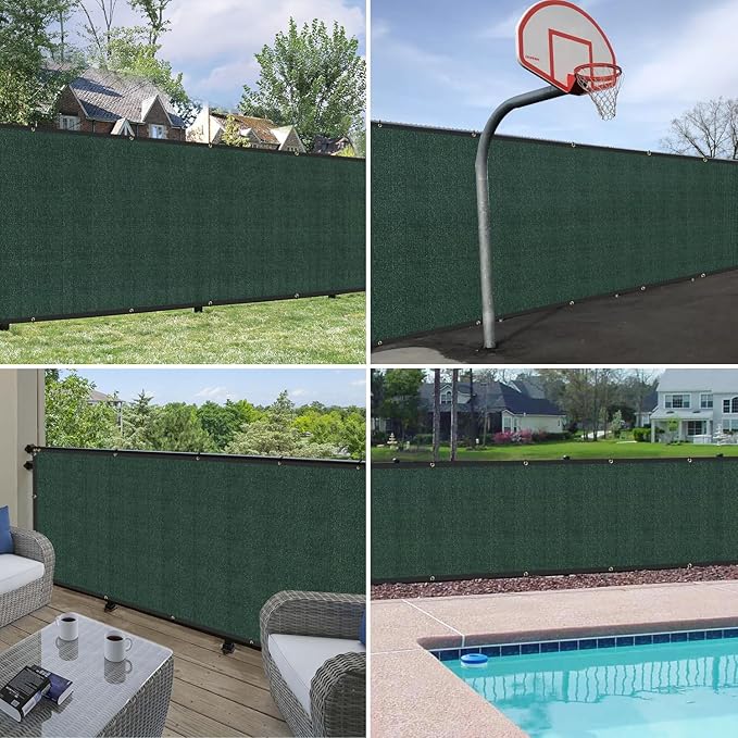 Windscreen4less Privacy Fence Screen Heavy Duty Windscreen Fencing Mesh Fabric Shade Net Cover with Brass Grommtes for Outdoor Wall Garden Yard Pool Deck, 8'x170' Green