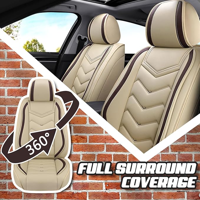Car Seat Covers for Jeep Grand Cherokee L 2021-2026, Premium Nappa Leather Car Seat Cover, Stylish Sport Seat Covers， Automobile Seat Cover Sets.(Standard 2 Seats/Beige)