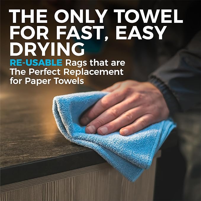 The Rag Company - All-Purpose Microfiber Terry Cleaning Towels - Commercial Grade, Highly Absorbent, Lint-Free, Streak-Free, Kitchens, Bathrooms, Offices, 300gsm, 16in x 16in, Midnight (12-Pack)