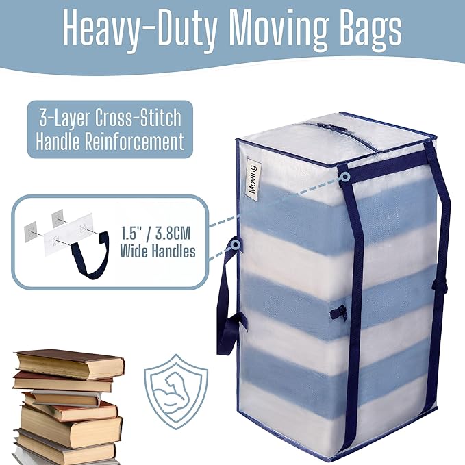 VENO 4 Pack Heavy Duty Moving Bags with Backpack Straps, Zippers & Handles, Extra Large Packing Bags for College Dorm Essentials, Moving Supplies Alternative to Cardboard Moving Boxes