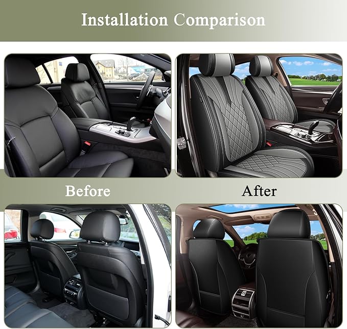 Car Seat Covers Front Pair for Hyundai Santa Fe 2007-2025 2026: Breathable Perforated Leather Seat Cover (Black&Grey)