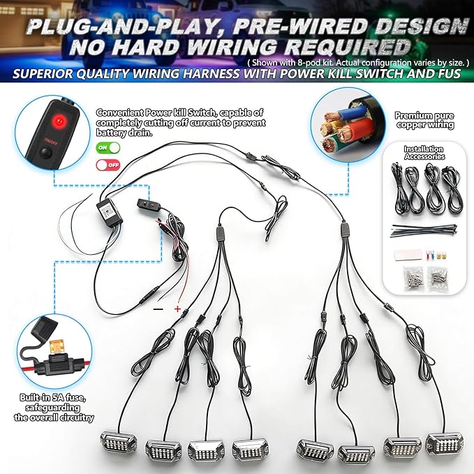 12Pods Full Angle RGB LED Rock Lights Kit for Trucks Pickup Jeep UTV ATV SXS Off-Road, 360Chip Waterproof Multicolor Underglow Light with APP/RF Remote, Pre Wired 12V Underbody Accent Light Dual Zone