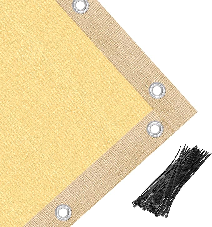 Amagenix 90% Shade Fabric 14'X 20' Sand Sun Shade Cloth with Grommets for Pergola Replacement Shade Cover Canopy, Heavy Duty, Cable Zip Ties Included (We Customized)