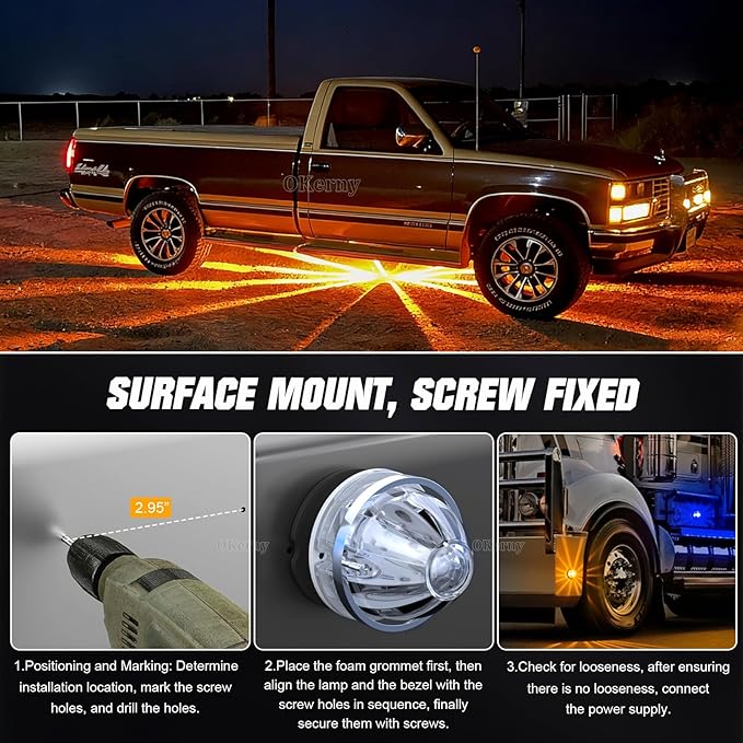 8-Pack Dual Color Watermelon Lights 3 Modes Amber Blue LED Strobe & Steady Lights 360° Visibility Clearance Side Marker Warning Lights for Truck Trailer Kenworth Peterbilt Freightliner