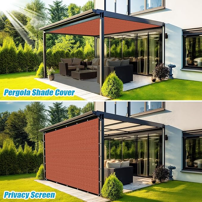Amagenix 90% Pergola Shade Cover 6' X 13' Sun Shade Cloth with Grommets for Outdoor Garden Patio Porch, Commercial Grade 200 GSM - Cable Zip Ties Included (We Customized) GN108, Rust Red