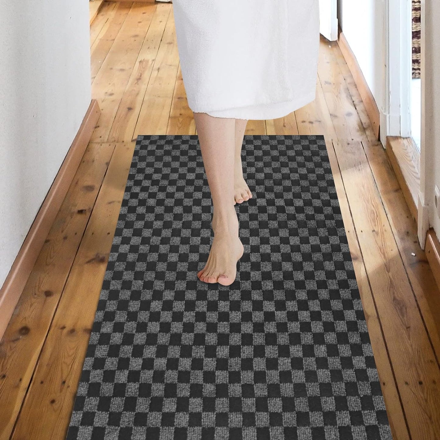 Custom Size Backed Non-Slip Area Rugs Runner, Easy Clean, Waterproof Runner Rugs for Hallway Entryway, Kitchen, Laundry, 3FT x 33FT, Gray Checkered
