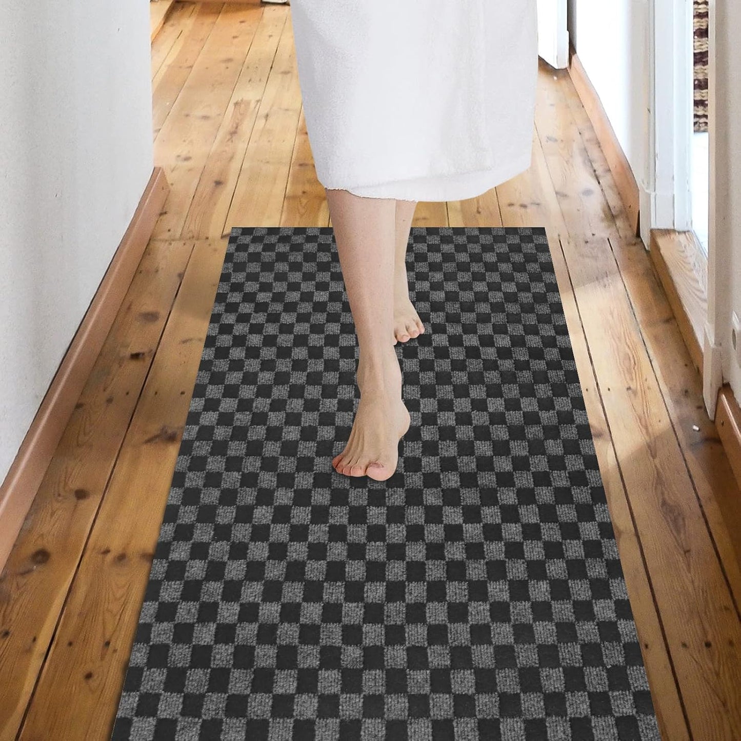Custom Size Backed Non-Slip Area Rugs Runner, Easy Clean, Waterproof Runner Rugs for Hallway Entryway, Kitchen, Laundry, 2FT x 36FT, Gray Checkered