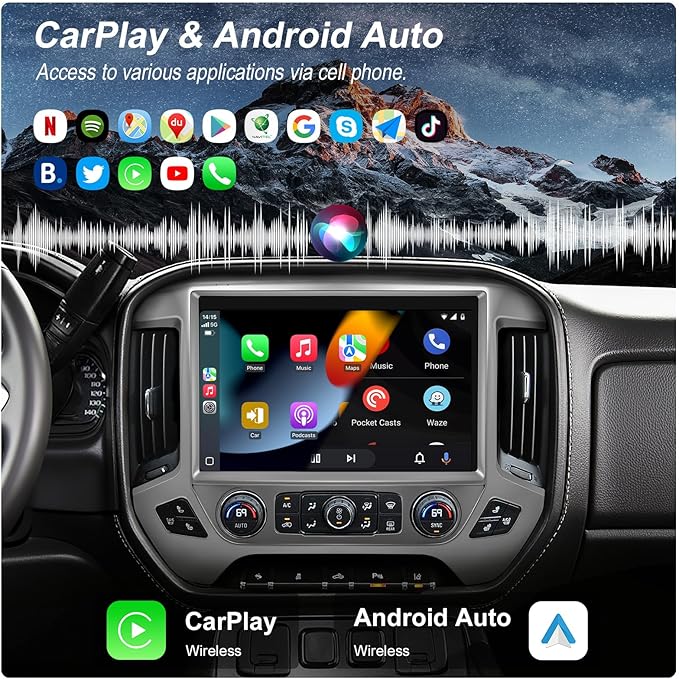 13.1" QLED Car Radio Stereo Upgrade for Chevy Silverado & GMC Sierra 2014-2018, 8-Core Head Unit 4GB+64GB with CarPlay/Android Auto, 2K Touch Screen and 1080P Backup Camera (4+64 Silver)