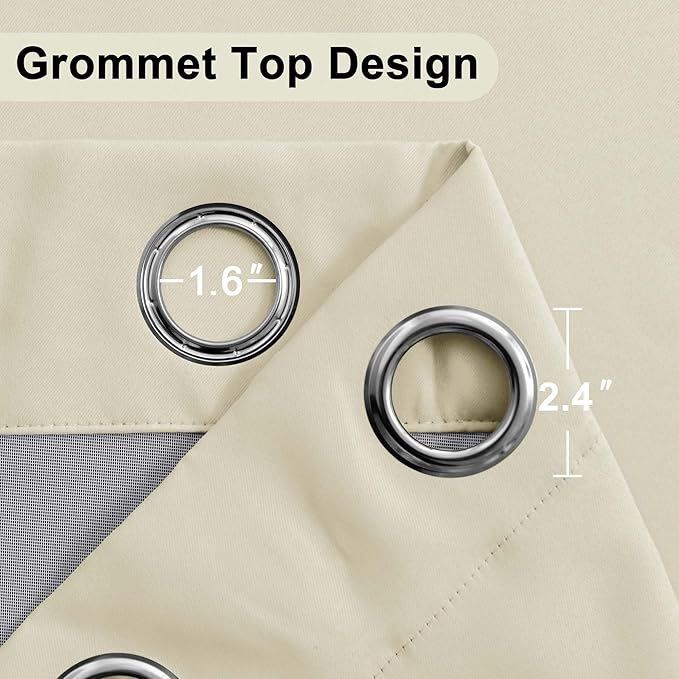 XWZO 100% Blackout Curtains 63 Inches Long with Tiebacks- Heat and Full Light Blocking, Thermal Insulated Window Panels with Grommets for Bedroom/Nursery, Beige, W38 x L63, Set of 2 Draperies