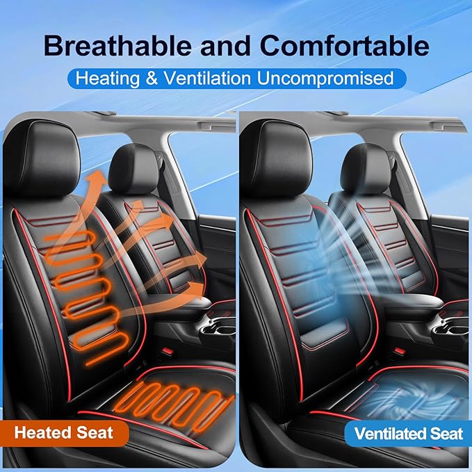 Fit CX-3 Car Seat Covers for Select Mazda CX3 2016-2024, Premium Full Coverage Leather, Airbag Compatible & Scratch-Resistant, Waterproof All Weather Seat Protector, Full Set, Red Trim