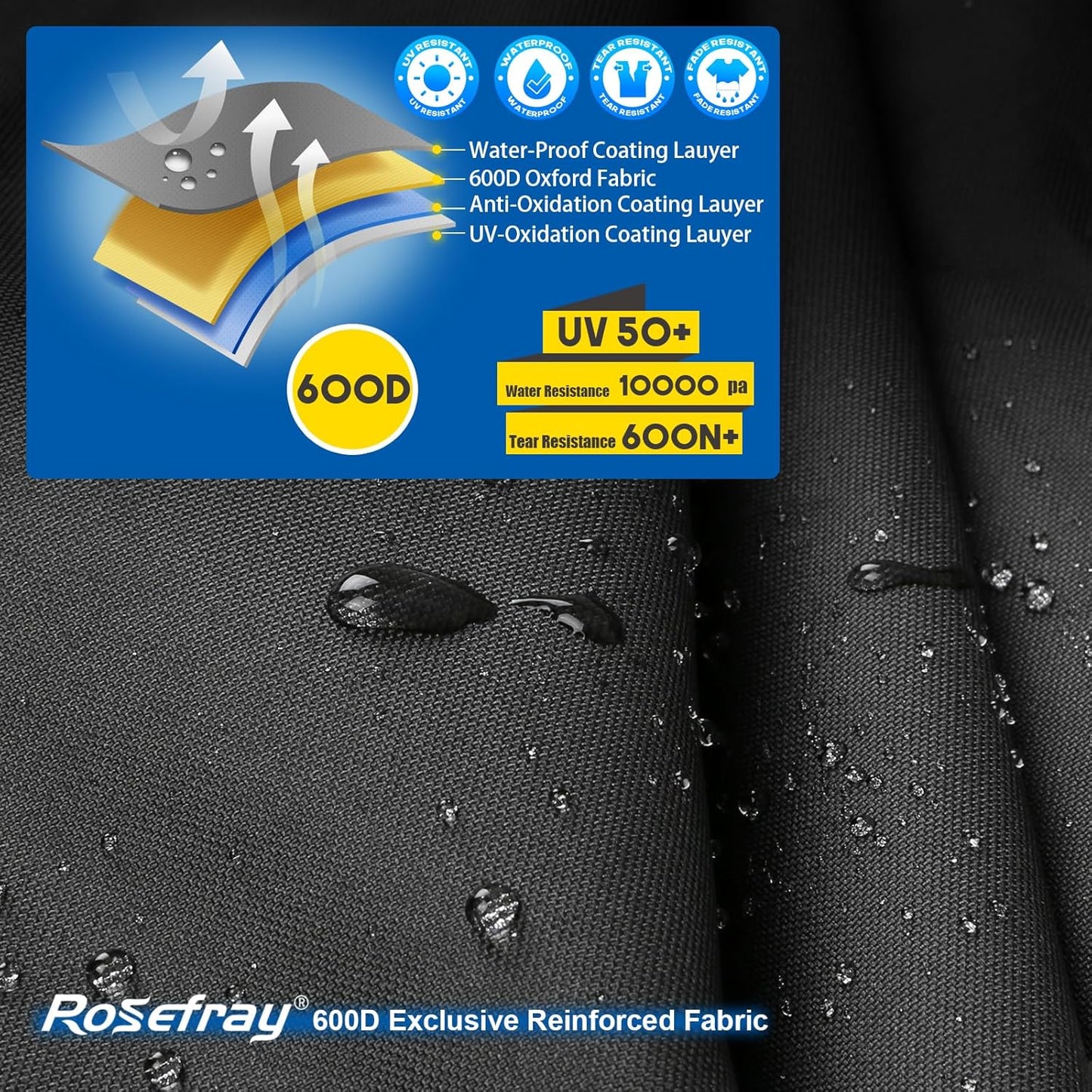 Rosefray Trike Cover,Motorcycle Cover Heavy Duty 600D Waterproof for Trike Models, Tri Glide, and CVO Version, Trike Goldwing, Chidftain, Challenger, Elite Storage, Blue