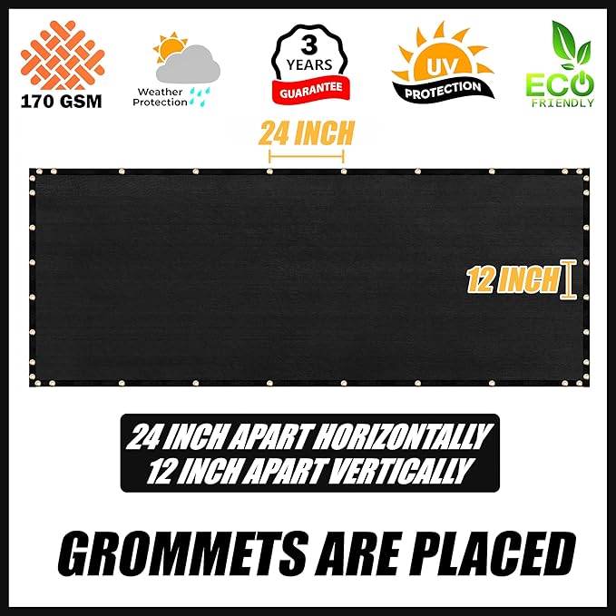 Royal Shade Custom Size 5' x 166' Black Fence Privacy Screen Windscreen Cover Netting Mesh Fabric Cloth - Cable Zip Ties Included (We Make Custom Size)