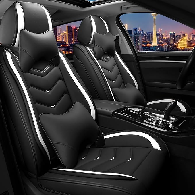 CTDS Car Seat Covers for Chevy Malibu 2000-2026, Stylish Sport Seat Cover, Premium Nappa Leather Car Seat Cover. Automobile Seat Covers Sets.(Luxury 2 Seats/Black White)
