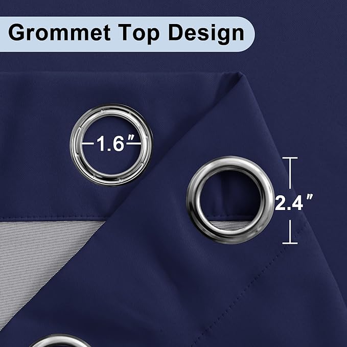 XWZO Full Shading Blackout Curtains 84 Inches Length with Tiebacks- Heat and Light Blocking Ring Top Window Drapes with Black Liner Backing for Bedroom/Kid's Room, Navy Blue, W42 x L84, Set of 2