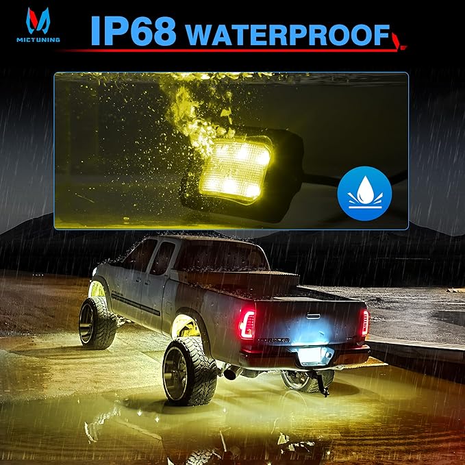 MICTUNING C2 Curved RGBW LED Rock Lights - 4 Pods Underglow Multicolor Neon Light with Wiring Switch Kit, Bluetooth Controller with APP Control