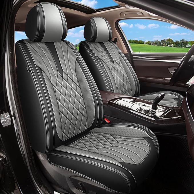 Full Set Car Seat Covers for Nissan Maxima 2011-2025 2026: Breathable Perforated Leather Seat Cover (Black&Grey)
