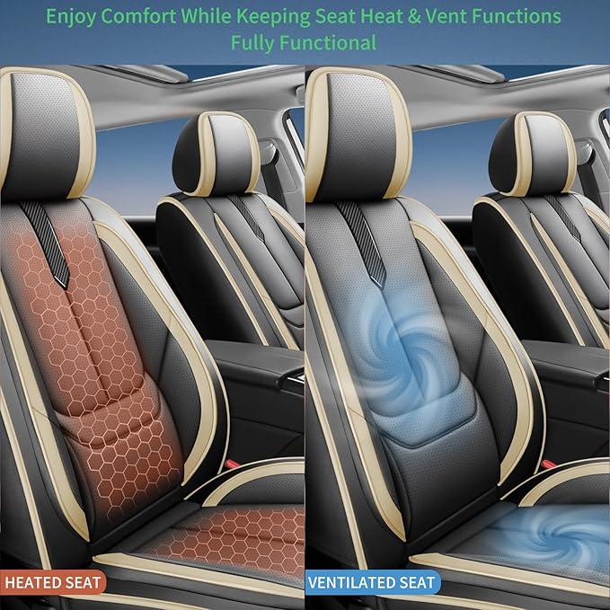 Fit Fj Cruiser Car Seat Covers for Toyota Fj Cruiser 2007-2013 2014 -Upgraded Premium Waterproof & Breathable Leather,Airbag Compatible,All-Weather Seat Cushion Protector,Full Set,Black-Beige