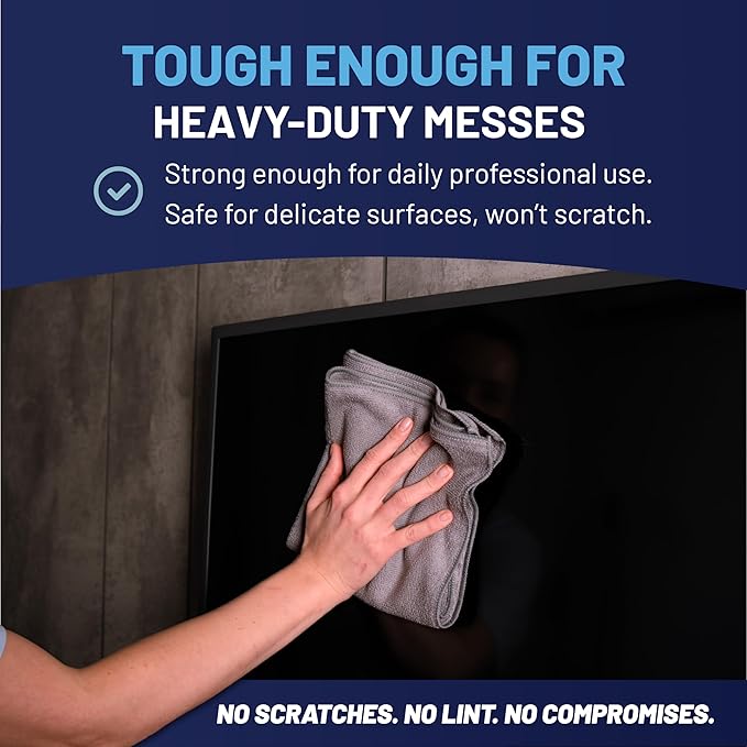 MW Pro Microfiber Cleaning Cloth | Black Gray Blue | 12 Pack | 16” x 16” | All Purpose Microfiber Towels - Clean, Dust, Polish, Scrub, Absorbent