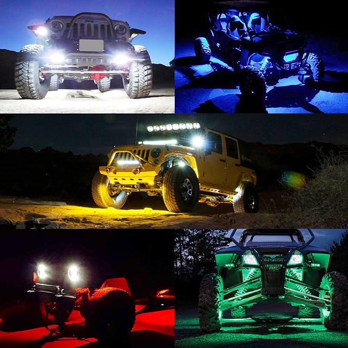 2 Pods LED Rock Lights, Ampper Waterproof LED Neon Underglow Light for Car Truck ATV UTV SUV Offroad Boat Underbody Glow Trail Rig Lamp (Green)