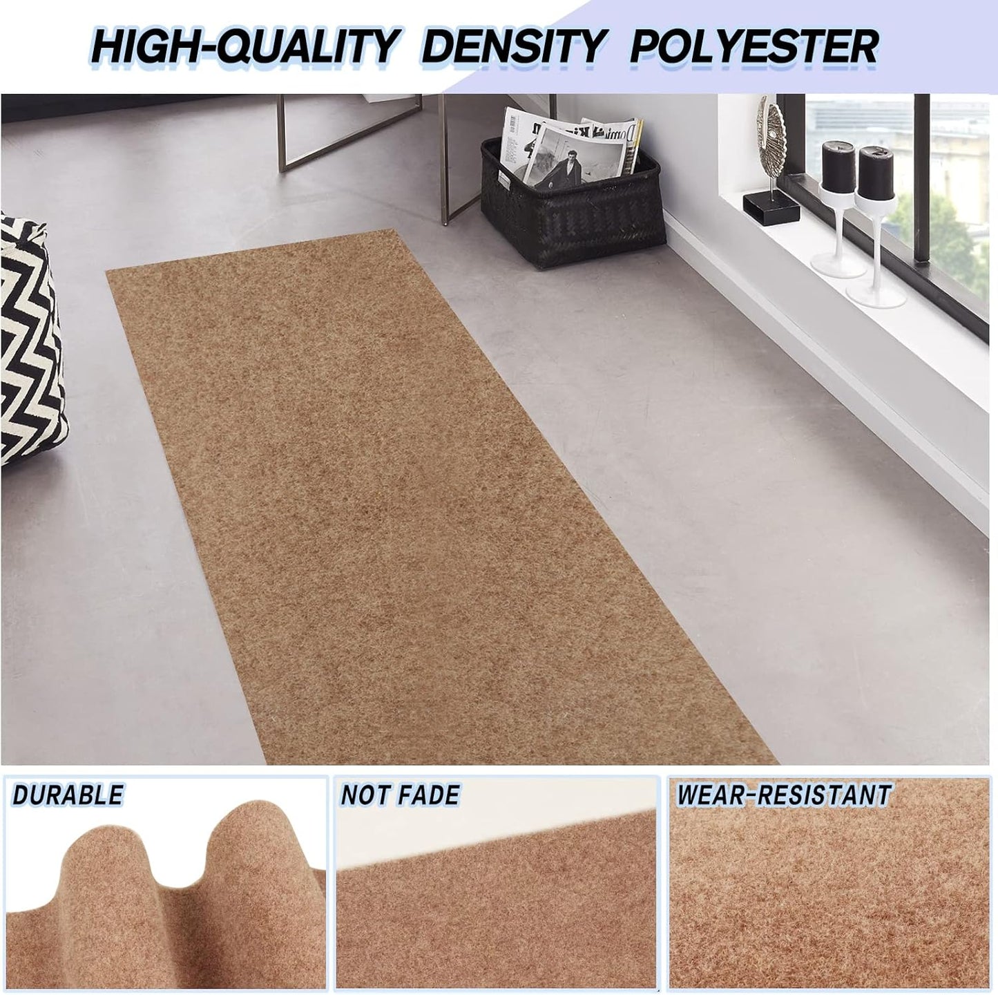 Custom Size Backed Non-Slip Area Rugs Runner, Easy Clean, Waterproof Runner Rugs for Hallway Entryway, Kitchen, Laundry, 2FT x 14FT, Beige