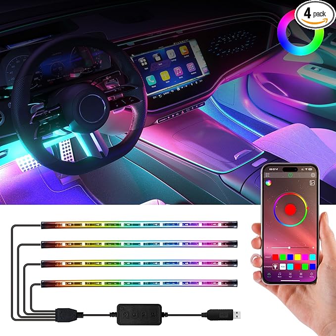 Car Led Lights Interior,Car Ambient Lighting,Inside Lights for Car,APP Control 16 Million Colors Music Sync,DIY Mode Multicolor Led Lights for Car Interior,Trucks,SUVs,12V USB Power