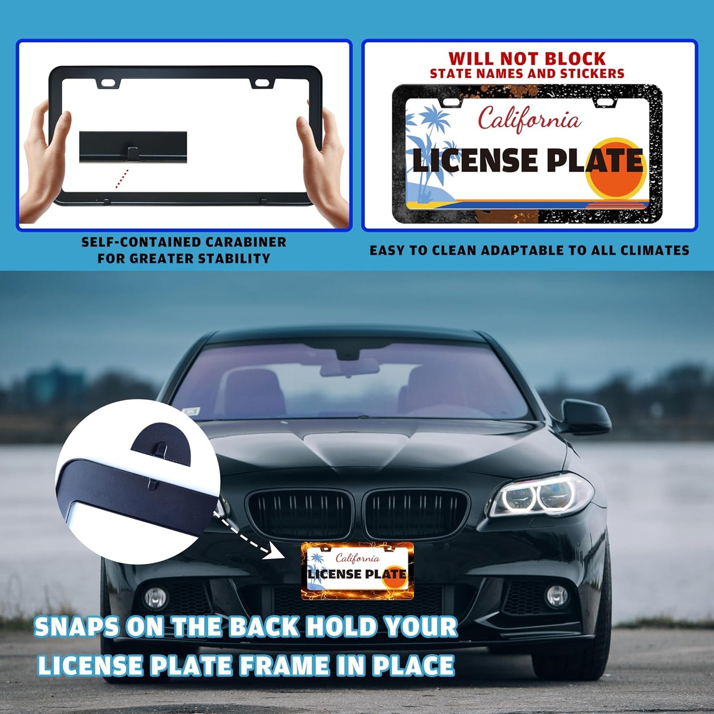 Yellow Red Thunder and Lightning License Plate Frame Fantasy Landscape License Plate Holder for Front and Rear Car Tags Stainless Steel Car Funny Decoration with Screws 6.3 X 12.2 Inch for Men Women
