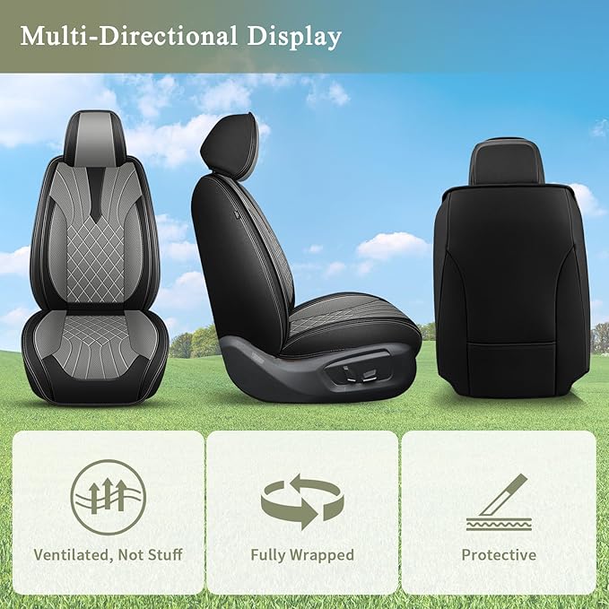 Car Seat Covers Front Pair for Nissan Kicks 2018-2025 2026: Breathable Perforated Leather Seat Cover (Black&Grey)