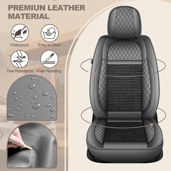 TTX LIGHTING for Kia Sorento 2007-2026 Car Seat Covers, Breathable Ice Silk & Leather Seat Protector, Cool & Anti-Sweat for Long Driving, Airbag Compatible, 2 Front Seats (Black&Gray)