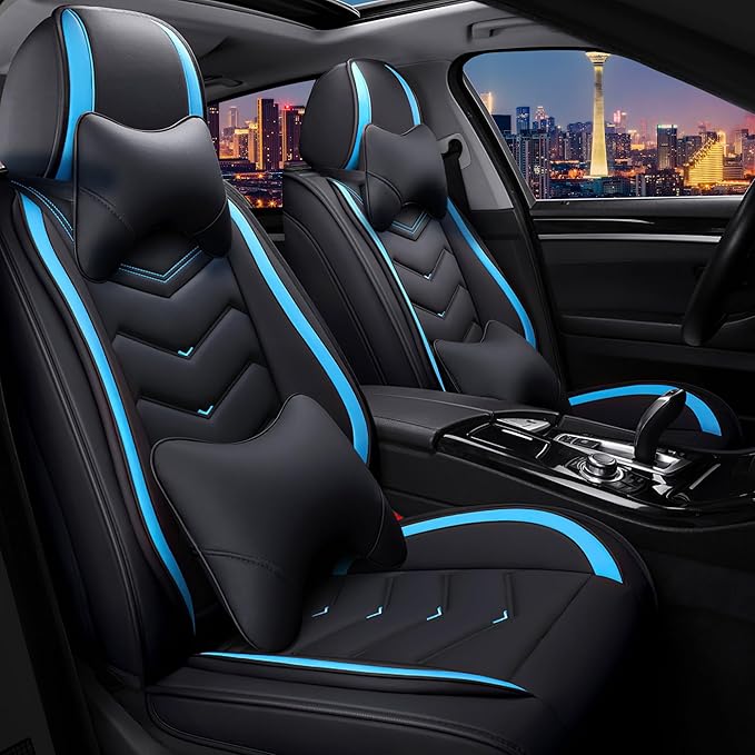 CTDS Car Seat Covers for Mazda CX-5 CX-3 CX-7 CX-9 CX-50 CX-30 CX-70 CX-90 2007-2026, Stylish Sport Seat Cover, Premium Nappa Leather Car Seat Cover.(Luxury 2 Seats/Black Blue)