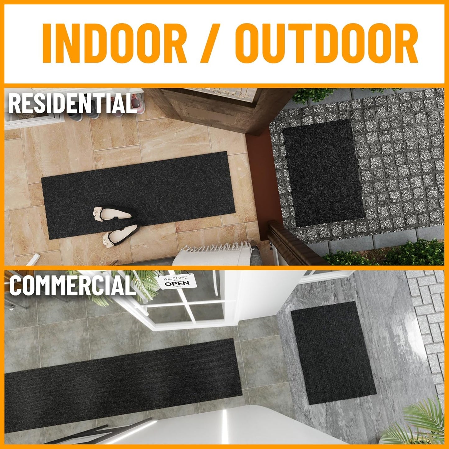 Ottomanson 2'7" x 5' Mud Mat Area Rug Scraper Carpet - Non-Slip, Dirt Trapping for Indoor & Outdoor Use - Ideal for Entryway, Garage, Kitchen, Patio & High-Traffic Areas, Black