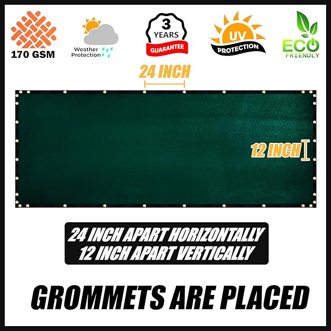 Royal Shade Custom Size 6' x 181' Green Fence Privacy Screen Windscreen Cover Netting Mesh Fabric Cloth - Cable Zip Ties Included (We Make Custom Size)