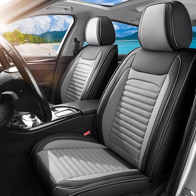 Car Seat Covers Full Set Fit for Toyota Venza 2009-2026, Premium Faux Leather Car Seat Protector,Breathable Anti-Slip Full Wrapping Edge Seat Covers(Black&Gray,Full Set)