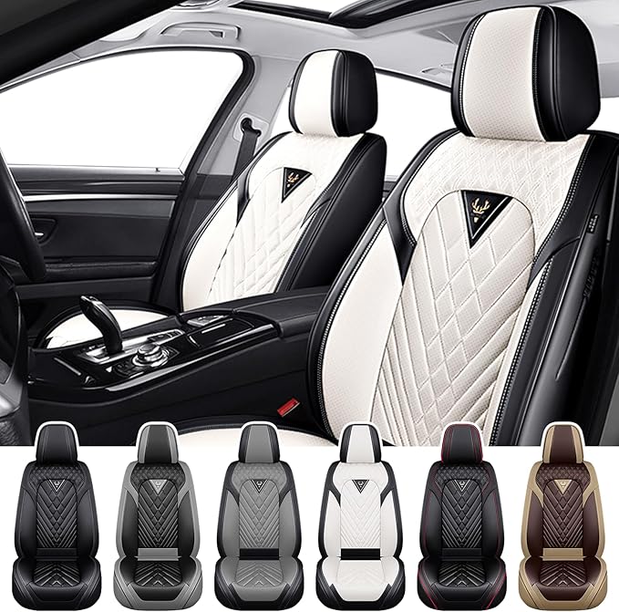 Truck Seat Covers for Ram 2500 2009-2026, Waterproof Premium Leather Full Coverage Car Seat Cover, Muscle Sport Style Auto Interior Seat Cover Sets (Front Set/Black White)