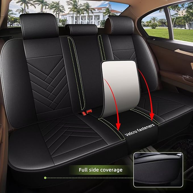 AOMSAZTO Car Seat Cover Fit for Hyundai Kona 2018-2025 2026, Full Set 5 Seats Leather Seat Protector Compatible Airbag Waterproof Automotive Seat Covers Black
