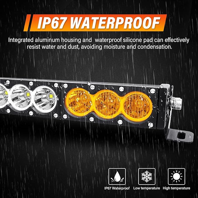 Willpower 22 inch LED Light Bar Single Row White Amber Dual Color 120W Off Road Light Bar Spot Flood Combo LED Work Light Truck UTV 4x4 Cars SUVs ATVs Boats Fog Driving Light with Wiring Harness kit