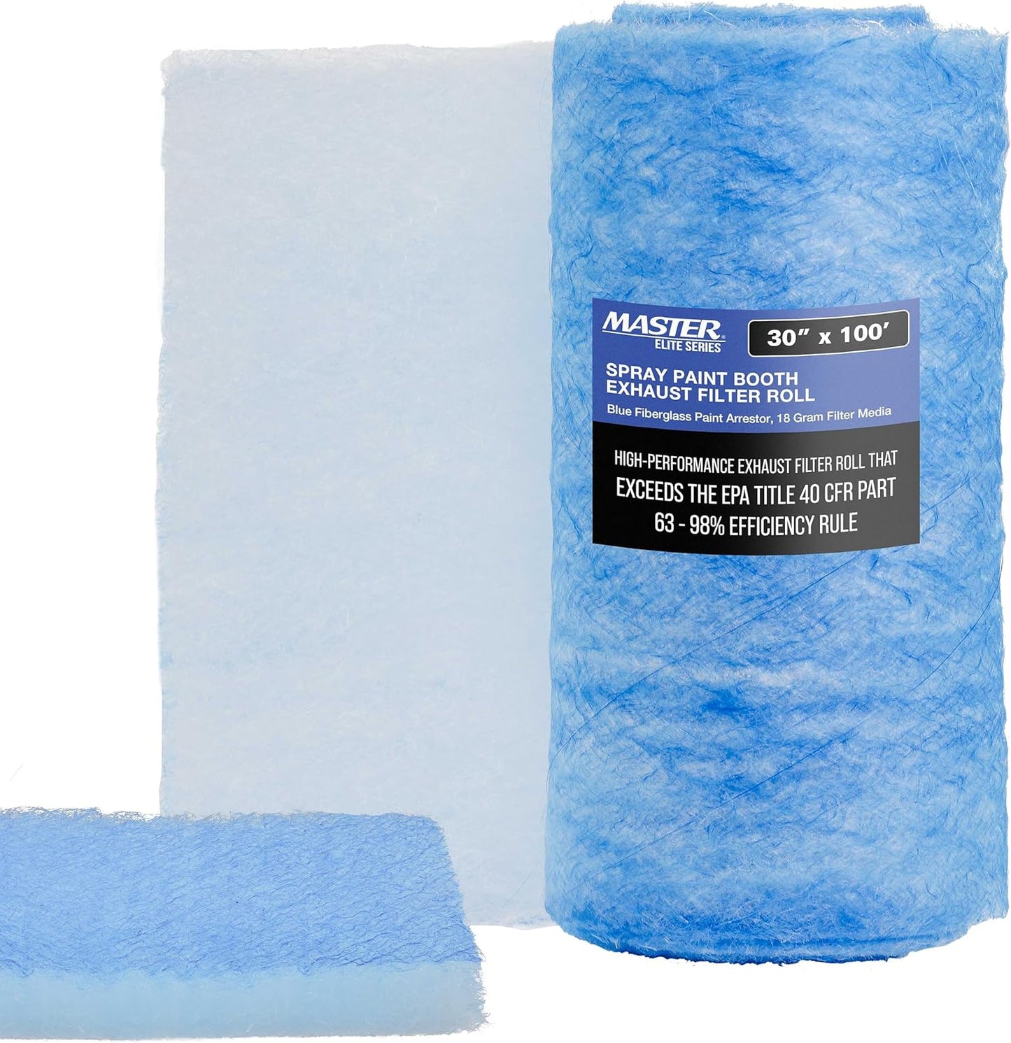 Master Elite Premium Paint Spray Booth Exhaust Filter Roll, 30" x 100' - 18 Gram Heavy-Duty Fiberglass Paint Arrestor - Captures Traps Overspray Paint Particles in Auto Car Autobody Refinish Booths