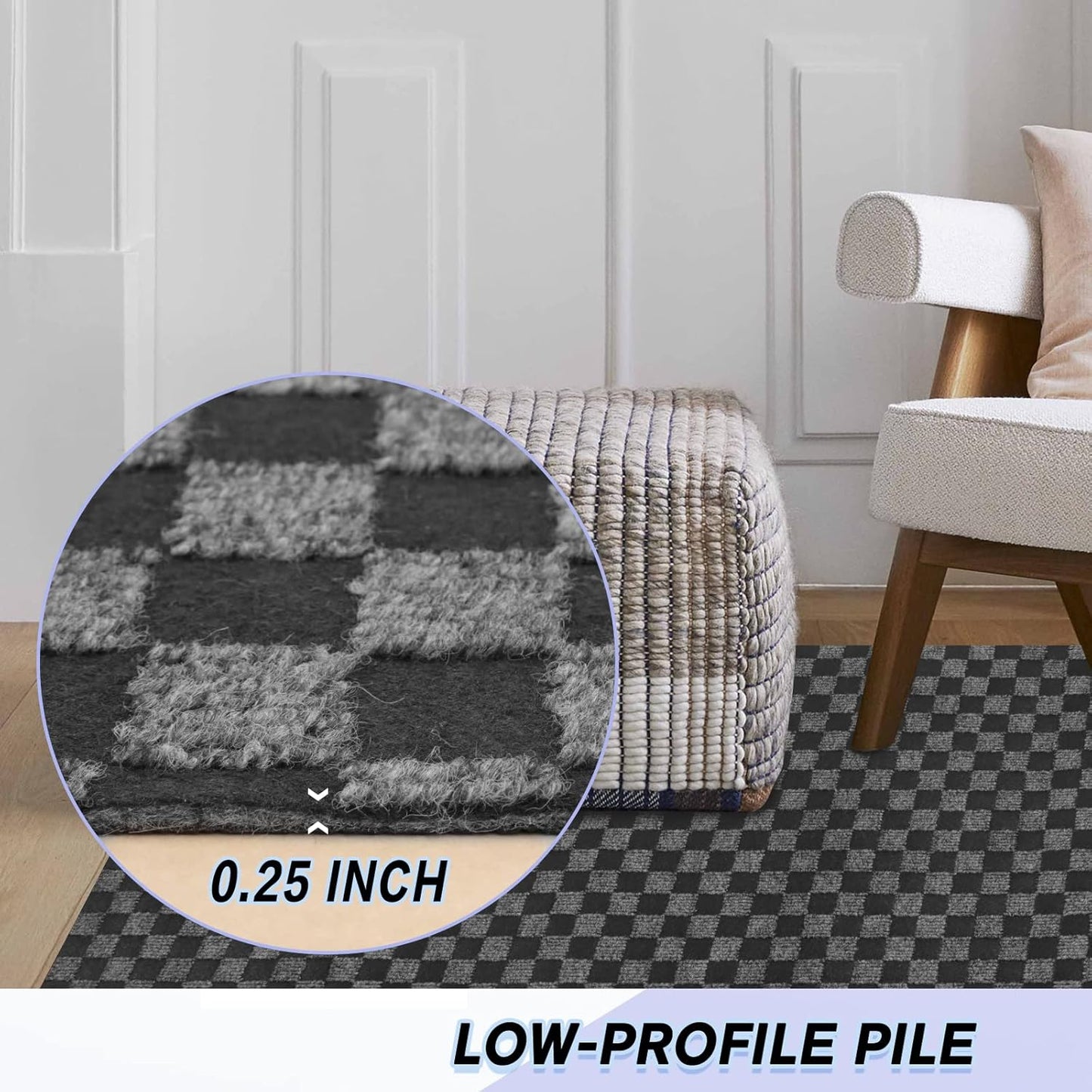 Custom Size Backed Non-Slip Area Rugs Runner, Easy Clean, Waterproof Runner Rugs for Hallway Entryway, Kitchen, Laundry, 4FT x 39FT, Gray Checkered