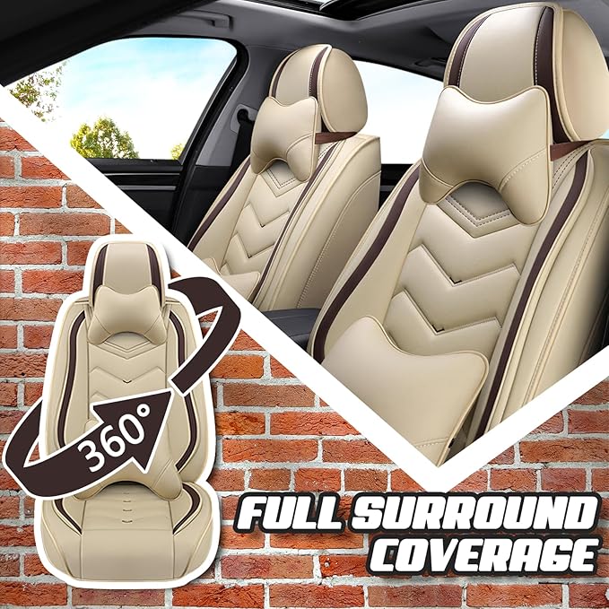 Car Seat Covers for Mitsubishi Outlander 2003-2026, Premium Nappa Leather Car Seat Cover, Stylish Sport Seat Covers， Automobile Seat Cover Sets.(Luxury 2 Seats/Beige)
