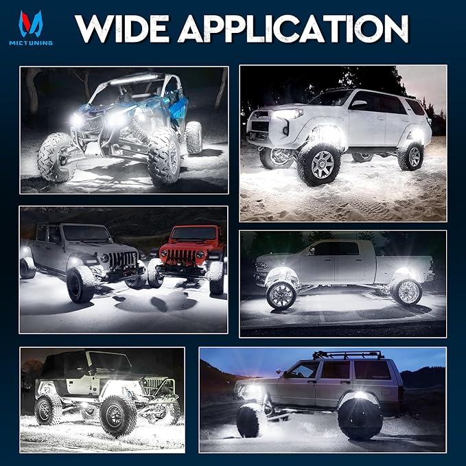 MICTUNING Q1 Max White Rock Lights, 12 Pods Super Bright Pure Underglow Light Kit, IP68 Waterproof for Truck Car ATV UTV Golf Cart (2 Year Warranty)