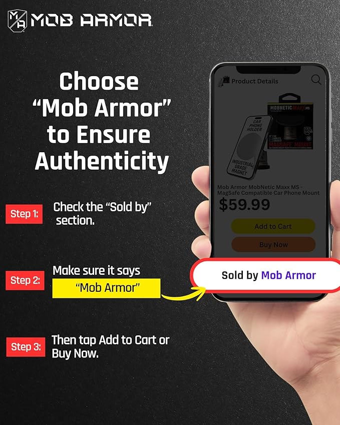 Mob Armor MobNetic Maxx MS - MagSafe Compatible Car Phone Mount w/ 90º Tilt, 360º Rotation & Durable Aluminum Build, Magnetic Holder for iPhone & Android Devices, USA Assembled - Bronze