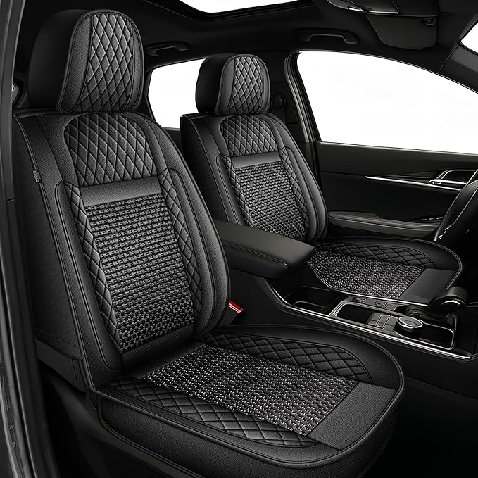 TTX LIGHTING for Honda CR-V 2015-2026 Car Seat Covers, Breathable Ice Silk & Leather Seat Protector, Cool & Anti-Sweat for Long Driving, Airbag Compatible, 2 Front Seats (Black)