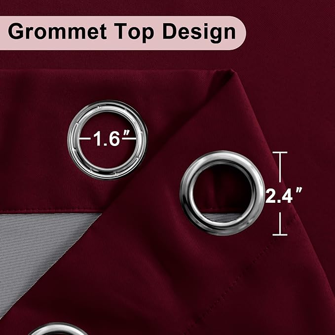 XWZO 100% Blackout Curtains with Tiebacks- 2 Thick Layers Completely Shaded Window Treatment Thermal Insulated Lined Drapes with Grommets for Bedroom/Patio Door, Burgundy, W42 x L84, Set of 2 Panels