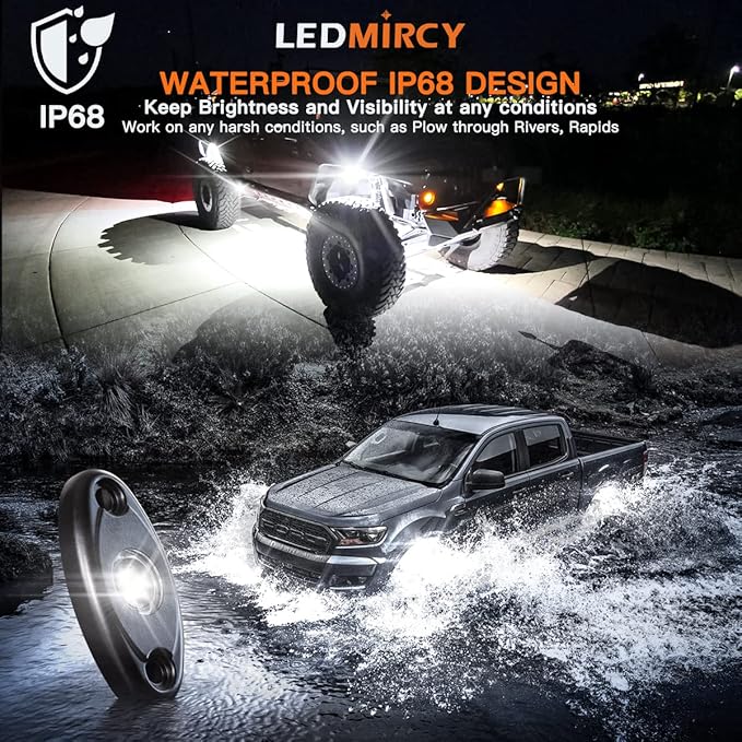 LEDMIRCY R1 White Rock Lights 30PCS High Power Underbody Pure White LED Rock Lights for UTV Trucks SUV ATV Off Road Boat Neon Trail Rig Light Underglow Trail TRAI Rig Light Waterproof Shockproof