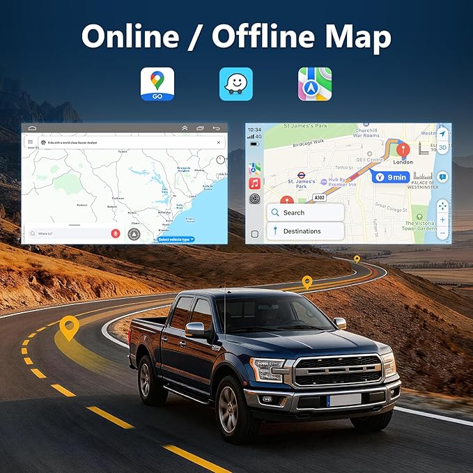 8Core Car Radio for Ford F150 2009 to 2012 XL XLT, 9inch Touchscreen Stereo, Wireless Apple CarPlay & Android Auto, Mirrorlink, 5G WiFi GPS, FM RDS, EQ DSP, Back-Up Camera, SWC, 2G+32G