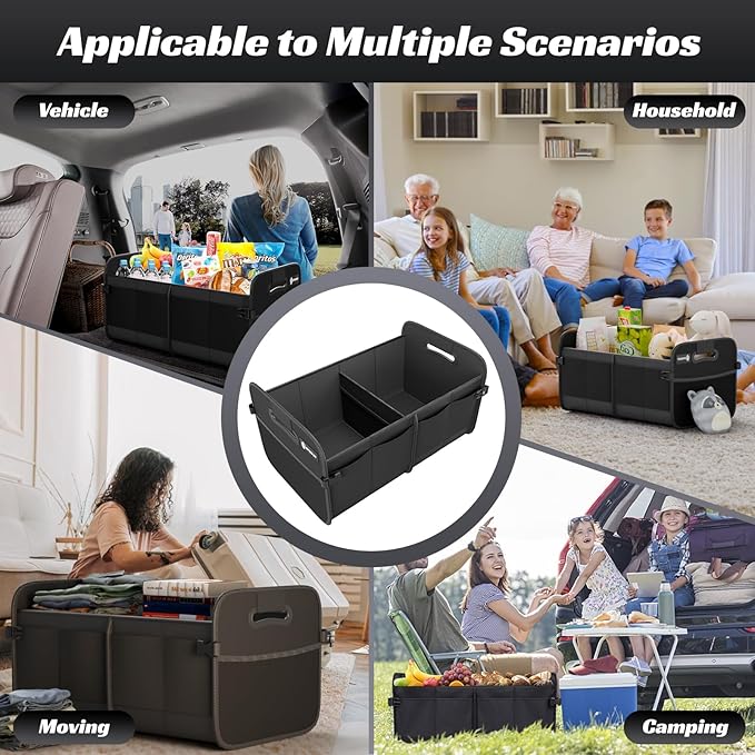 Sposuit Trunk Organizer for Car - 70L Collapsible Car Storage with 11 Pockets & Reinforced Handles, SUV Trunk Organizers for Grocery Cargo(Black, 2 Pack)