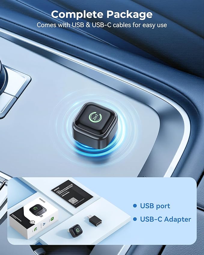 Wireless CarPlay Adapter, Convert Wired to Wireless, 2-in-1 CarPlay & Android Auto, Mini Plug & Play, Fast Auto-Connect & No Latency, USB/USB-C for Cars with Built-in CarPlay & iOS 10+/Android 11+